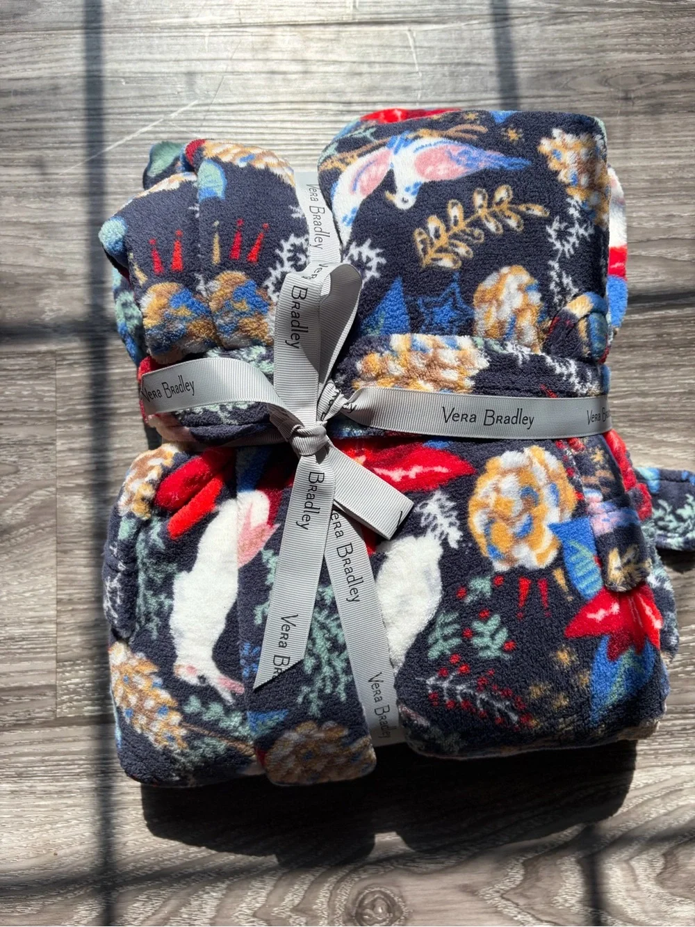 Vera Bradley Winter Forest Plush Fleece Hooded Robe Two Pocket Tie Waist S/M